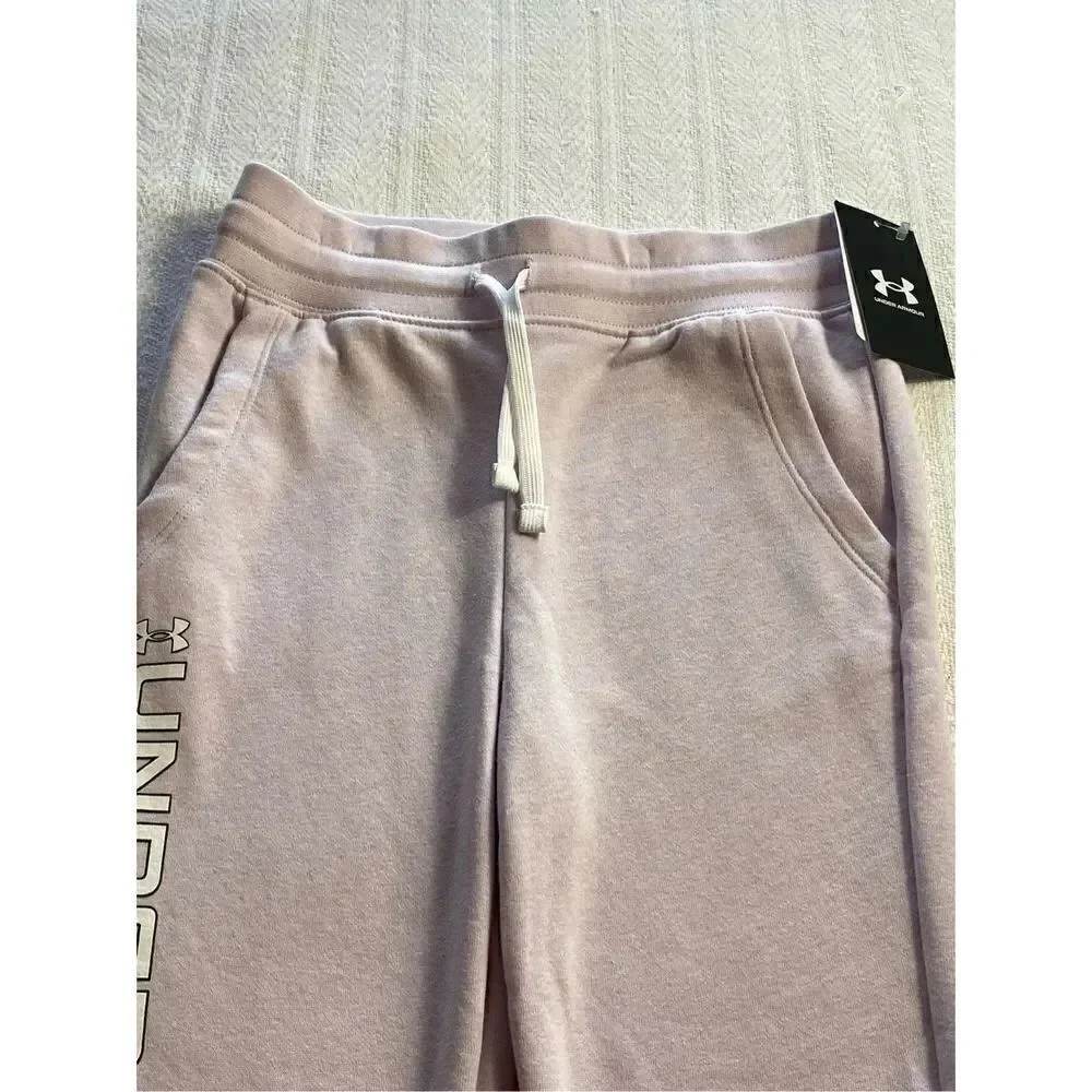 UNDER ARMOUR GIRLS YMED Armour Rival Fleece Joggers - Cool Pink and white Trim